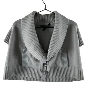 Club Monaco Womens 100% Merino Wool Gray Cropped Short Sleeve Sweater Pockets S